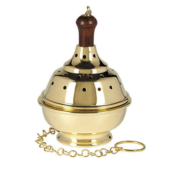 Incense Burner On Chain Gilt Brass