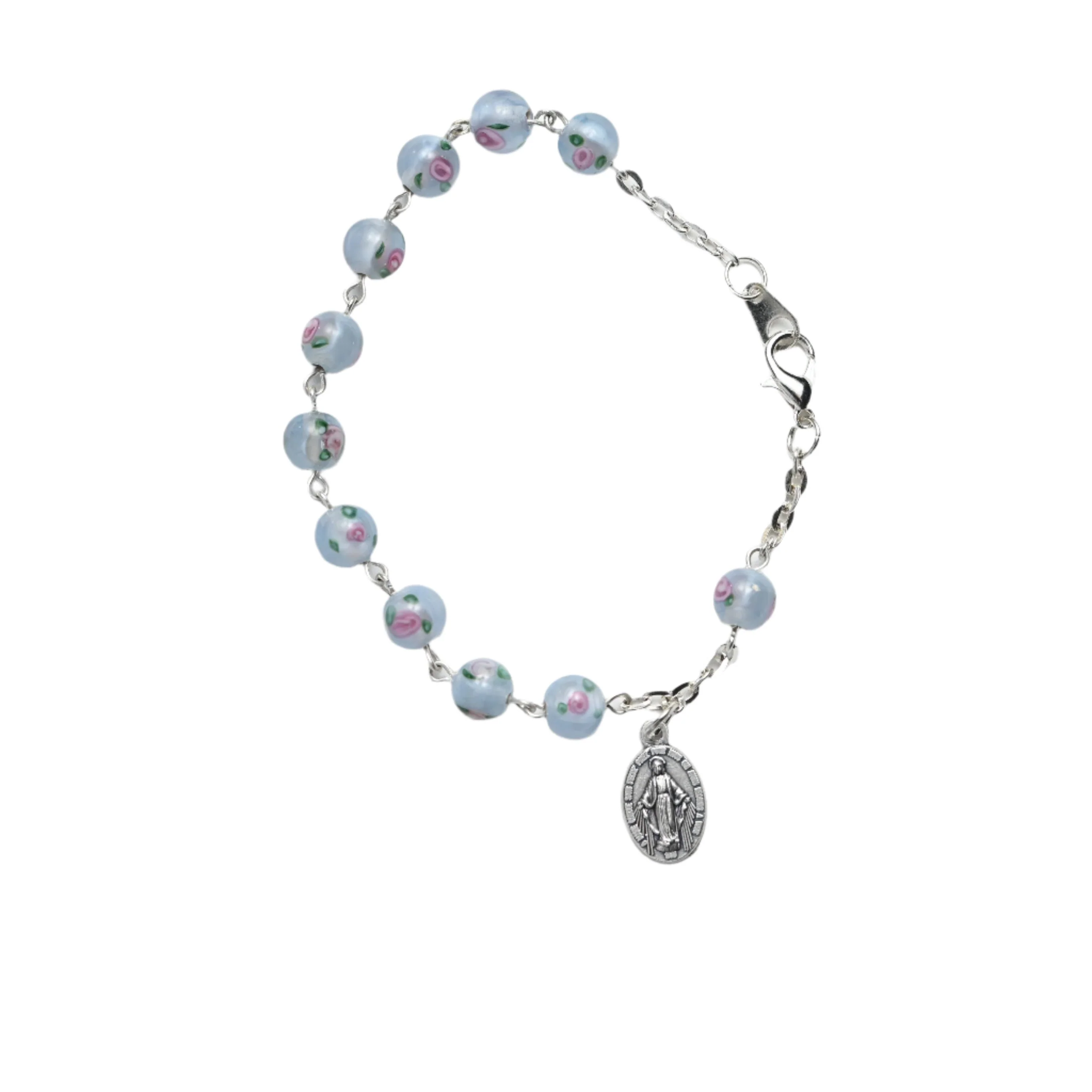 Blown glass bracelet on chain with medal