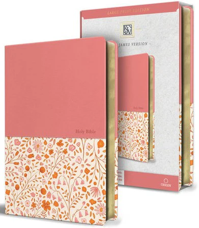 KJV Holy Bible, Large Print Handy Size format, 2 Piece Pink Floral Leathersoft with Ribbon Marker, Red Letter