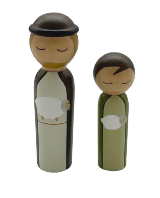 Nativity in wood Howoki Shepherd and boy