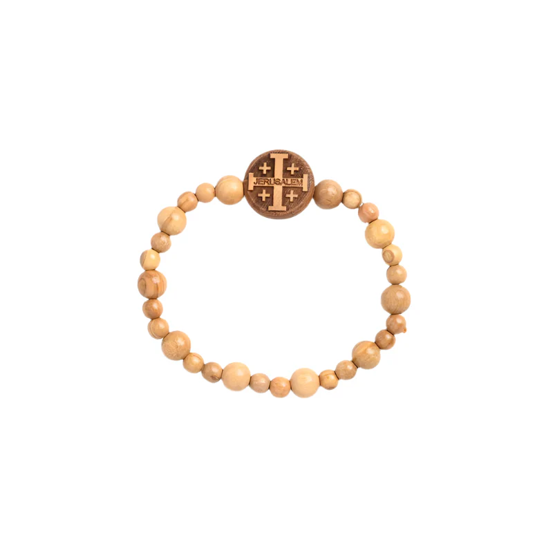 Olive Wood Bracelet With Jerusalem Cross