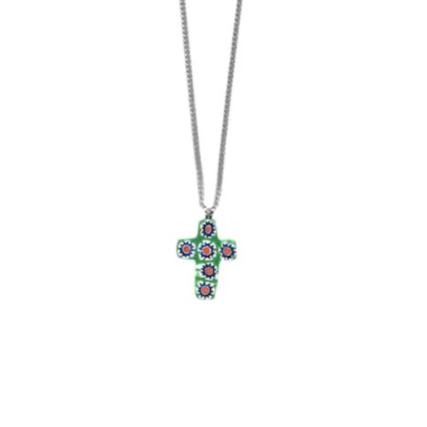Green Murano Cross Pendant