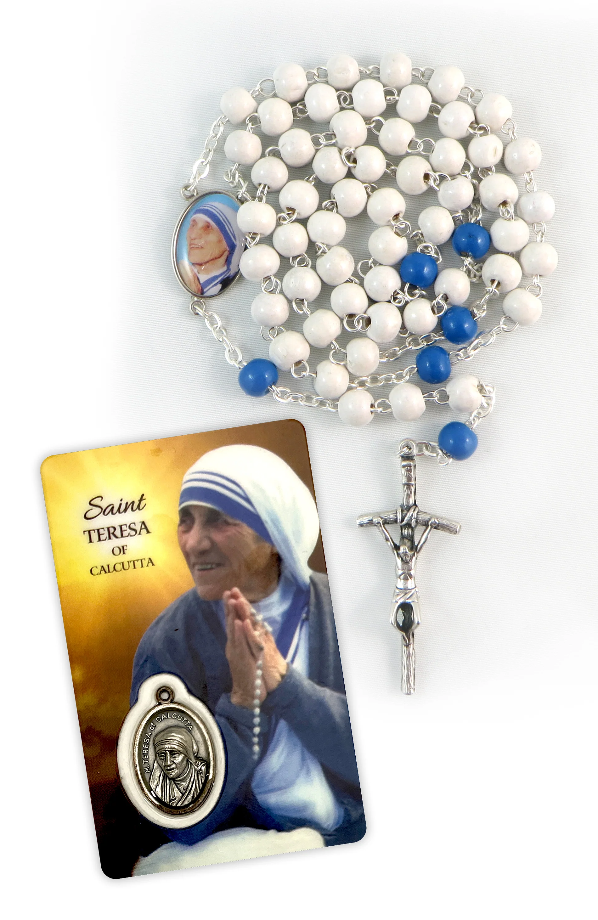 Rosary Mother Teresa & Prayer Card With Medal