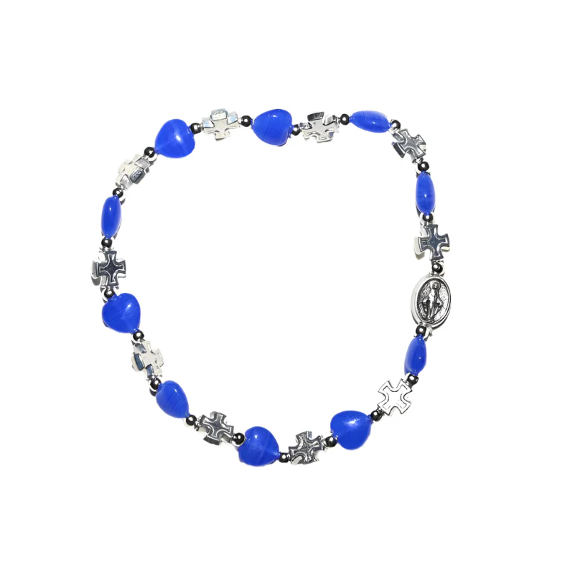 Virgin Mary bracelet with blue hearts